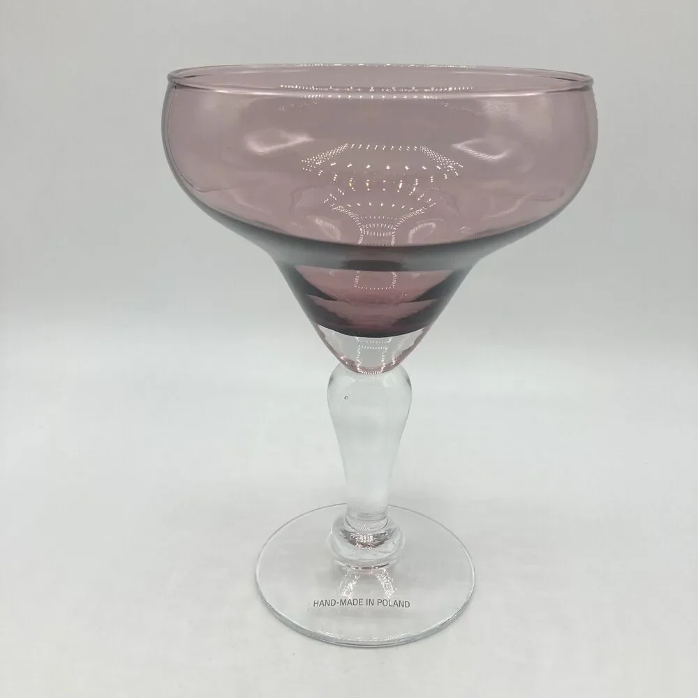 Poland Amethyst Purple Blown Glass Pitcher 6 Margarita Glasses Handmade Barware